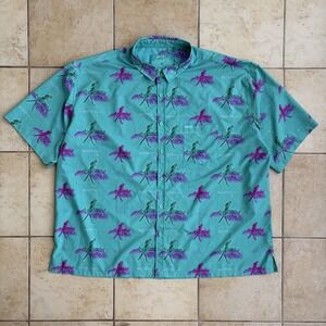 Retro Rifle Shirt Men 4XL Teal Pink Purple Saws & Macaws Button Up Hawaiian Neon